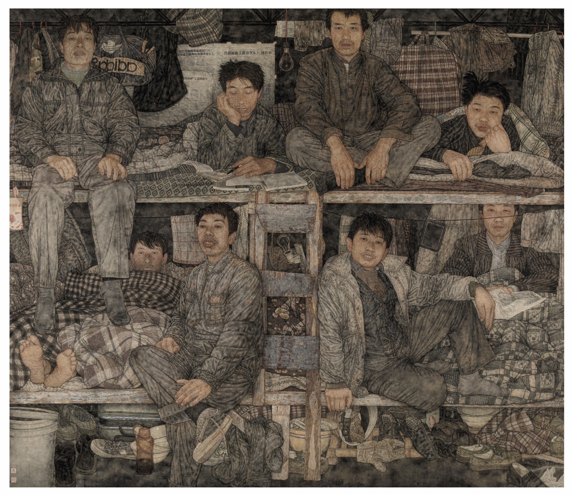 <h2>工棚</h2><p>作者：李传真</p><p>创作年代：2008年</p><p>规格：220cm×254cm</p><p>品类：纸本设色</p>